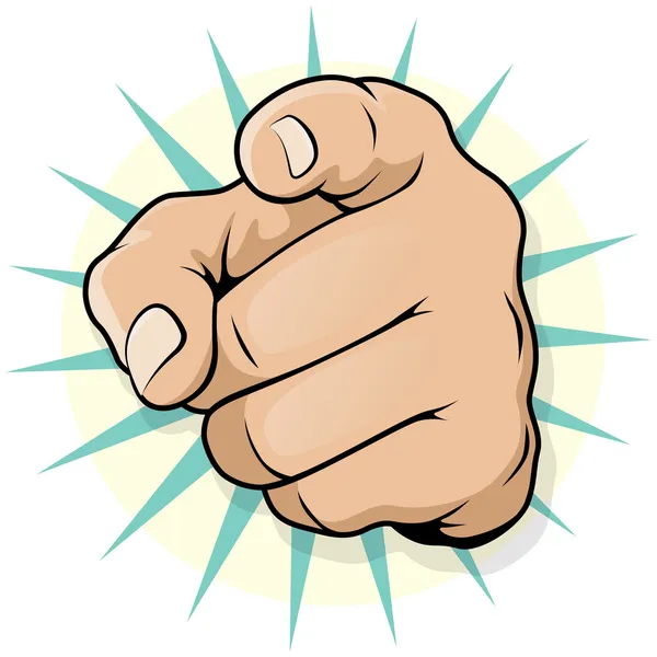 A pop art style hand pointing downwards